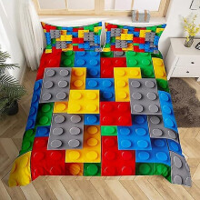 (160x220cm) Construction Twin Bedding Sets For Boys Colorful Comforter Cover 3d Building Blocks Duvet Cover