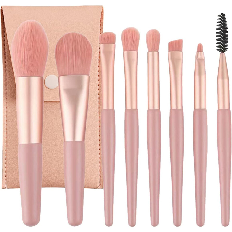 Lminwka (Pink) 8Pcs Professional Mini Makeup Brushes Portable Make Up Set