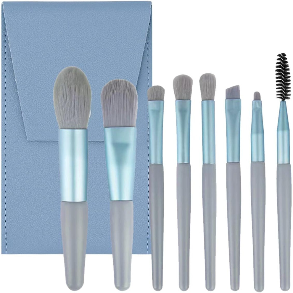 Lminwka (Blue) 8Pcs Professional Mini Makeup Brushes Portable Make Up Set