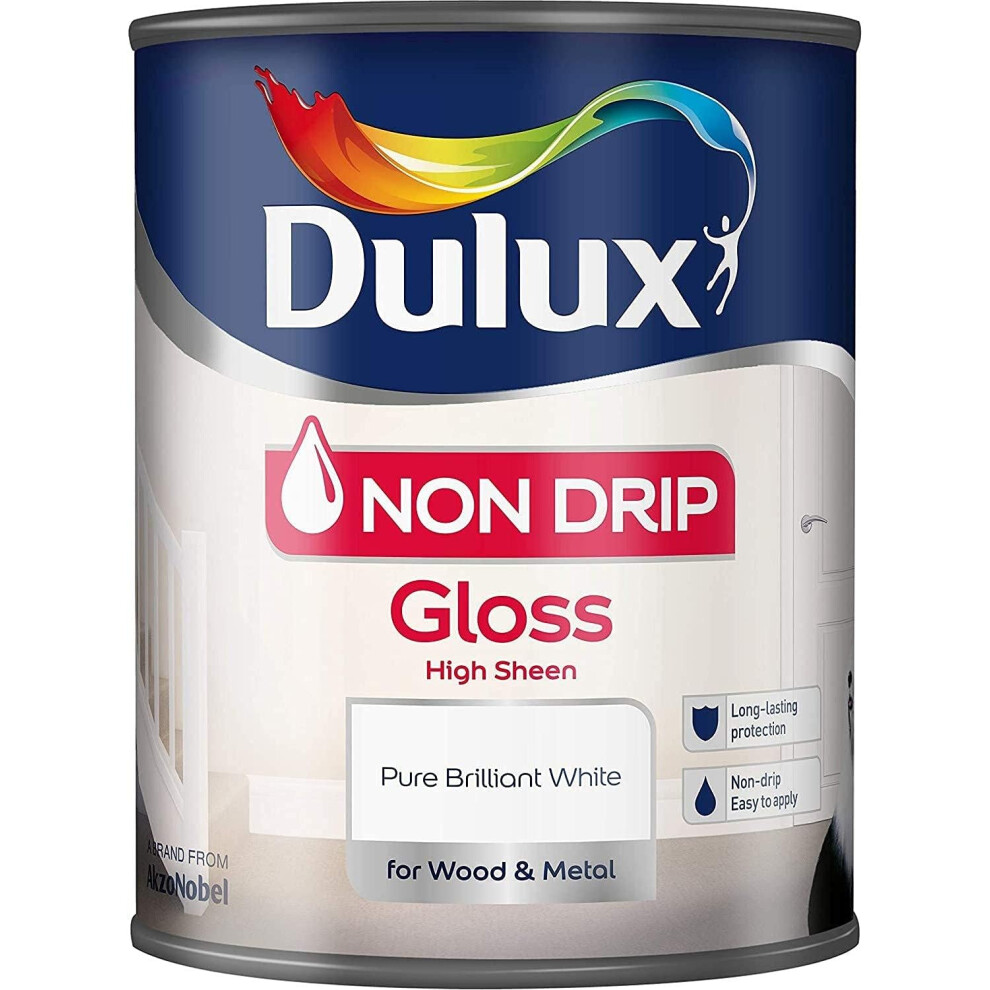 Dulux Non Drip Gloss High Sheen Paint For Wood And Metal - Pure Brilliant White 1.2 5 Litres