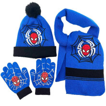 (B) Kids Spiderman Superhero Winter Warm Knitted Hat Scarf Gloves Set Pom Pom Beanie Hat for 3-8 Years Boys