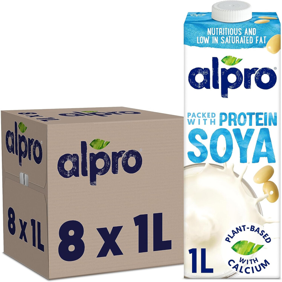 Alpro Soya Plant-Based Long Life Drink, Vegan & Dairy Free, 1L (Pack Of 8)