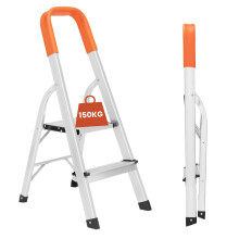 (2-Step Ladder) Aluminium Step Ladders - Heavy Duty Folding Ladder with Safety Handrail - Compact, Portable Step Ladder
