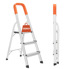 (3-Step Ladder) Aluminium Step Ladders - Heavy Duty Folding Ladder with Safety Handrail - Compact, Portable Step Ladder