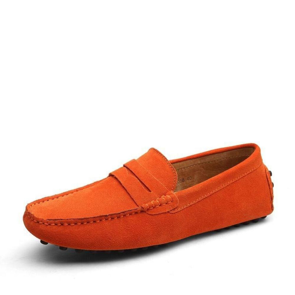 (orange, 45) Size 38-48 Mens Casual Peas Shoes Suede Leather Men Loafers Moccasins Slip on Flats