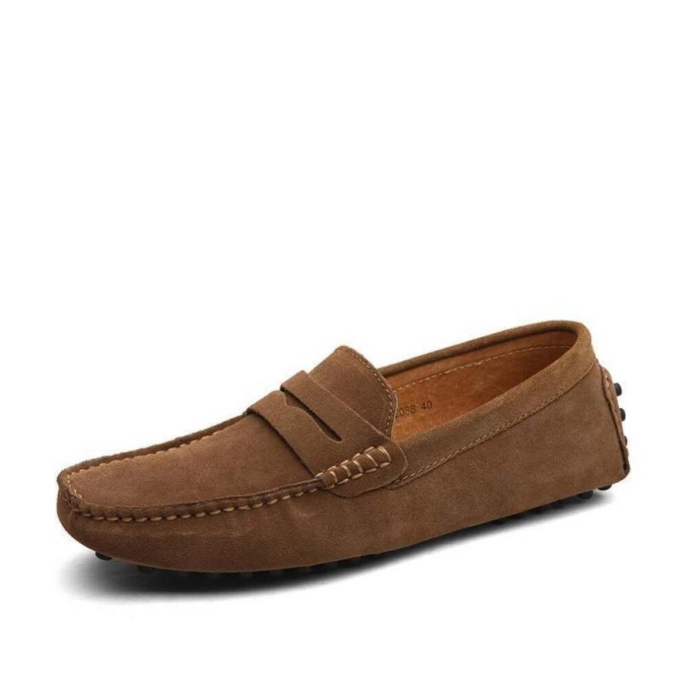 (brown, 42) Size 38-48 Mens Casual Peas Shoes Suede Leather Men Loafers Moccasins Slip On Flats
