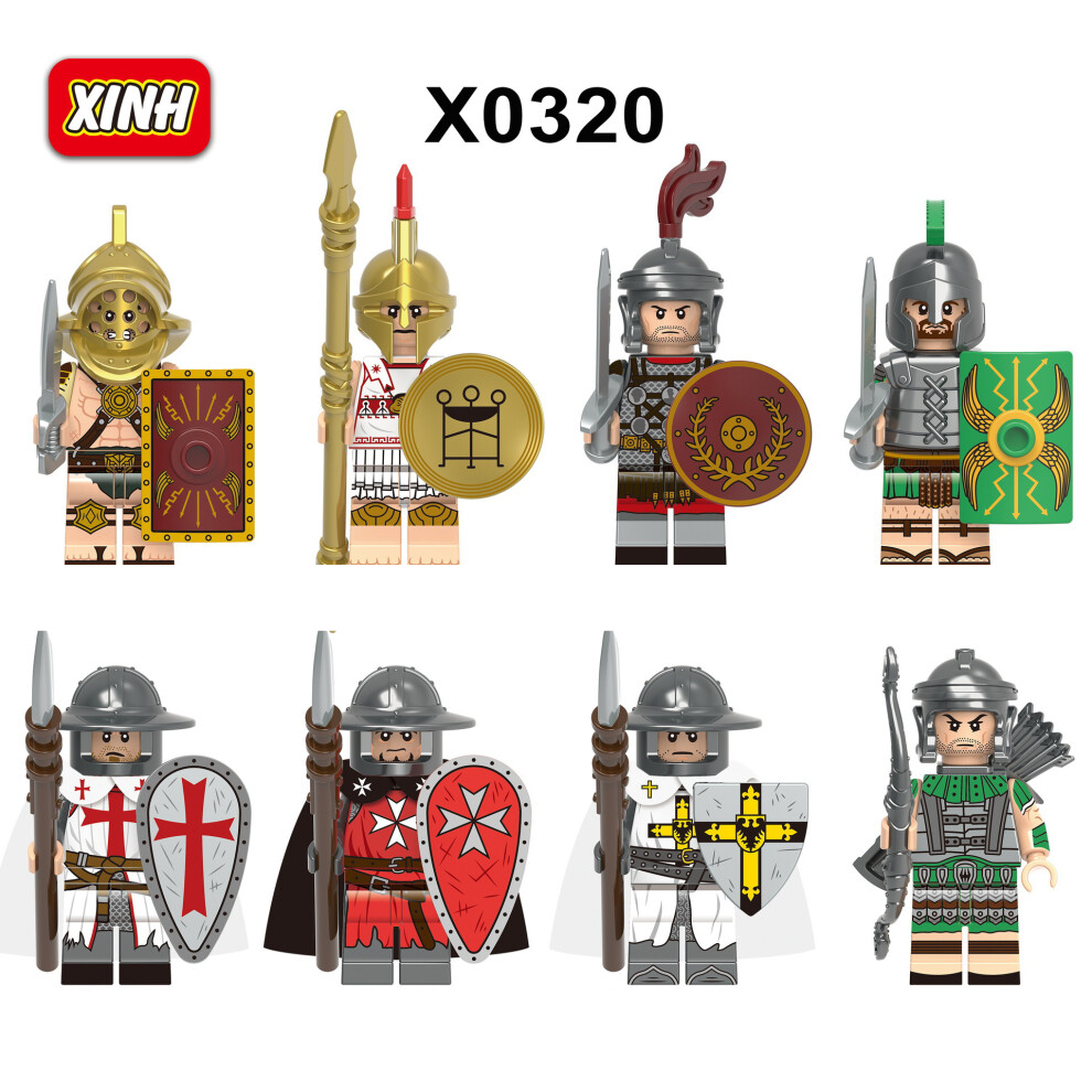 Enekio (8Pcs-A) 24Pcs Medieval Roman Soldier Building Block Man Castle Series R Minifigures Fit Lego