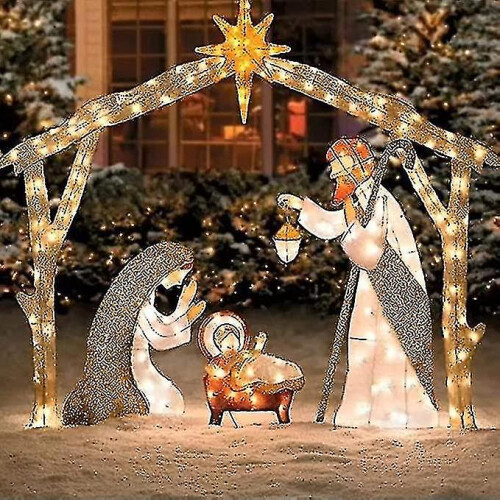 Kongque -  Lighted Outdoor Nativity Scene, Christmas Holy Family Yard Decoration, Nativity Sets For Christmas Outdoor, Easter Decorations Lighted