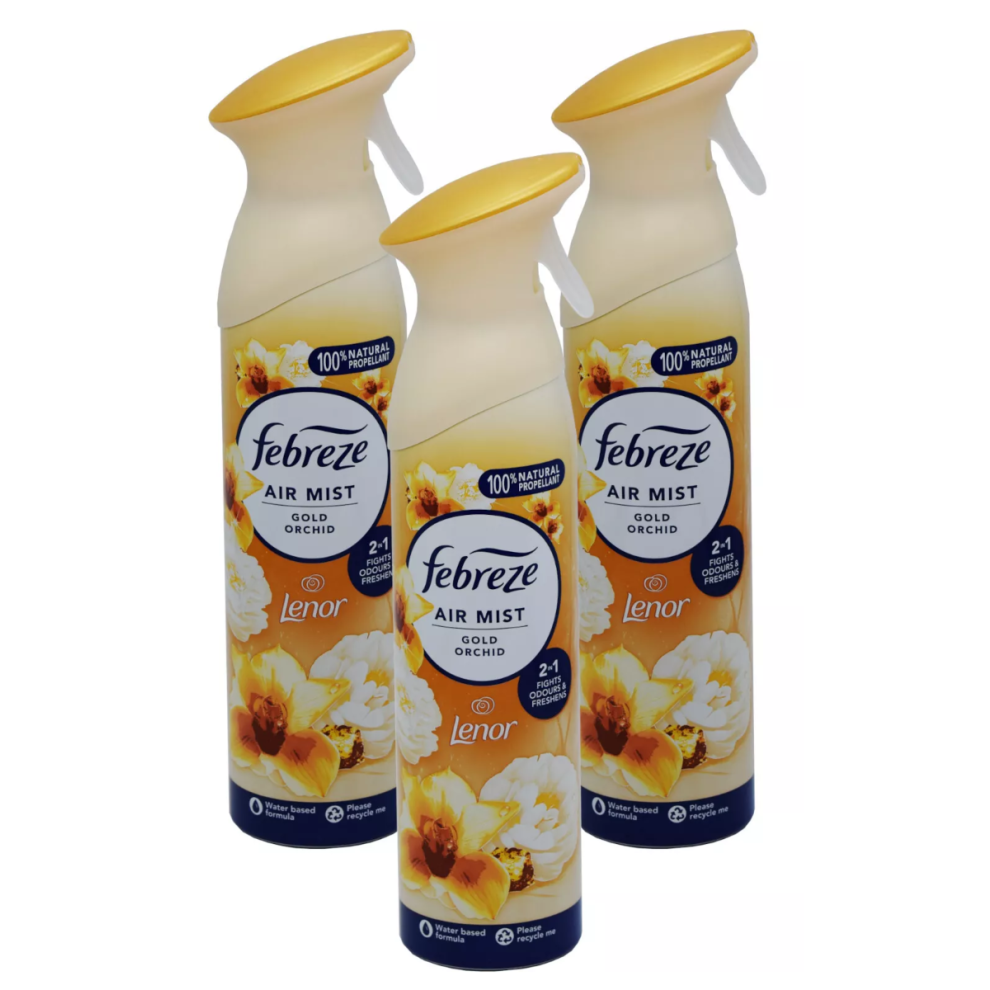 3 X 185 ml Febreze Air Mist Air Freshener Spray - Gold Orchid