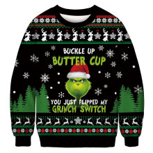 (D, L) Unisex Womens Mens The Grinch Christmas Sweatshirt Jumper Xmas Couple Ugly Sweater Tops Costume Party Gifts