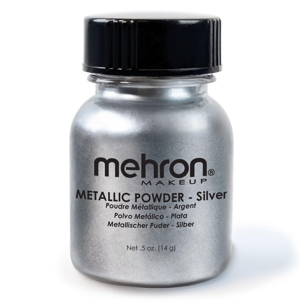 Mehron Makeup Metallic Powder  Metallic chrome Powder Pigment for Face & Body Paint, Eyeshadow, and Eyeliner 5 oz (14 g) (Silver)