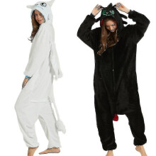 (Black, 125 131*140cm) Toothless Dragon White Black Onesie Adult Unisex Flannel Pajama Anime Cosplay Costume Train Your Night Fury Sleepwear E46762ac