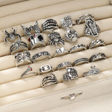 (AYASilver) New 23Pcs/Set Gothic Skeleton Unisex Ring Set Punk Poker Bat Spider Snake Rings