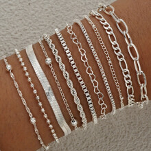 (AYA6187001) 11Pcs/Set Boho Twisted Flat Snake Chain Anklet for Women Summer Beach