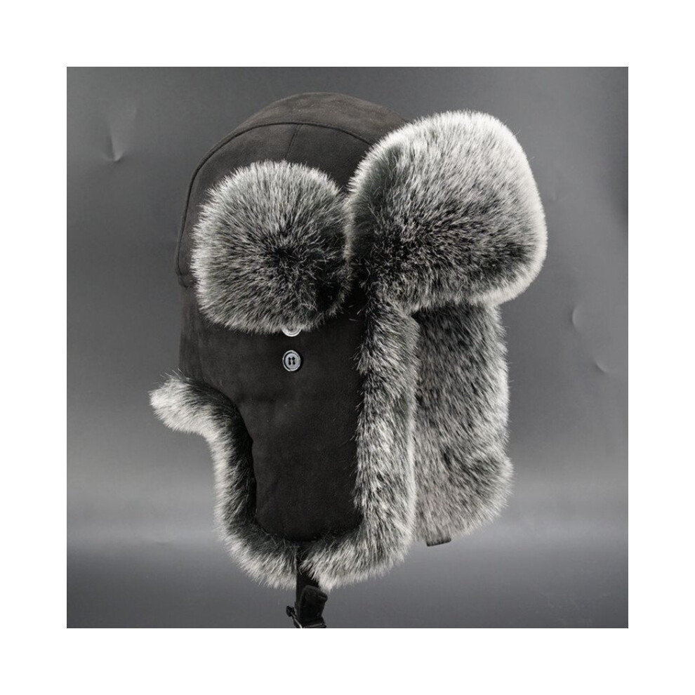 Flemye (Black (Deerskin Velvet Lei Feng Hat)) 1Pc Winter Warmth Unisex Trapper Hat, Faux Fur Ear Flaps Outdoor Cap