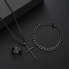 (AY6081001) 3 Pcs Stainless Steel Bracelet Necklace Ring for Men Women Retro