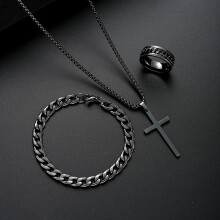 (AY6081301) 3 Pcs Stainless Steel Bracelet Necklace Ring for Men Women Retro