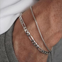 (AY5949201) 3 Pcs Stainless Steel Bracelet Necklace Ring for Men Women Retro