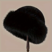 (Black) Women's Winter Faux Fur Hat, Soft And Warm Plush Hat, Solid Color Coldproof Cossack Hat