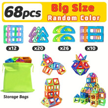 (68pcs) Big Size Magnetic Building Blocks, STEM Toys Construction Set, DIY Magnets Toys