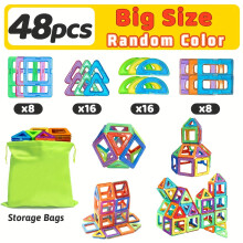 (48pcs) Big Size Magnetic Building Blocks, STEM Toys Construction Set, DIY Magnets Toys