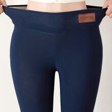 (Navy Blue, 18) Ultra-Soft Plush-Lined High Waist Leggings - Elastic, Comfortable, Thermal, and Warm
