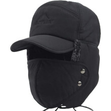 (Black, One Size) Winter 3 in 1 Thermal Fur Lined Trapper Hat with Ear Flap Full Face Warmer Cover