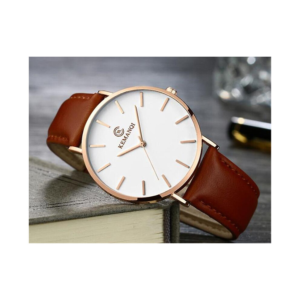 (gold brown) New Men's Watch Ultra-thin Fashion Watches Leather Simple Business Quartz Wristwatch Roman Masculine Male Relojes Casual Clock