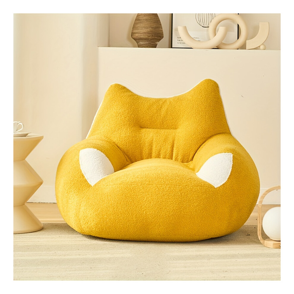 (Yellow, 70*65*65CM) 1pc Whimsy Cat Ear Lazy Sofa, Multi-Purpose Polyester & Foam Bean Bag Chair