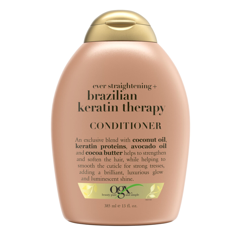 OGX Ever Straightening + Brazilian Keratin Therapy Hair-Smoothing Conditioner with Coconut Oil, Cocoa Butter & Avocado Oil, Paraben-Free, Sulfate-Fre