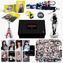 (Lisa) Kpop Black And Pinked Gift Box Jennie Jisoo Lisa Rose Photocards Stickers Masking Tape Acrylic Stand Combination Kits Fans Gifts