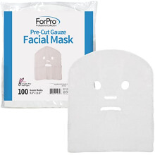 Mascarilla Facial de Gasa Precutada ForPro, 100% Gasa de Algodón, para Tratamientos Faciales de Alta Frecuencia, 100 Unidades