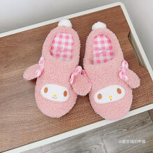 (Style 2, One Size For EU38-39) Sanrio Cinnamoroll Slipper Warm Winter Pom Pom Purin My Melody Indoor Shoes Cute Kuromi Home Shoes For Girl Woman Flat Non-slip