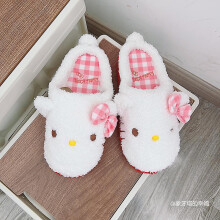 (Style 1, One Size For EU36-37) Sanrio Cinnamoroll Slipper Warm Winter Pom Pom Purin My Melody Indoor Shoes Cute Kuromi Home Shoes For Girl Woman Flat Non-slip