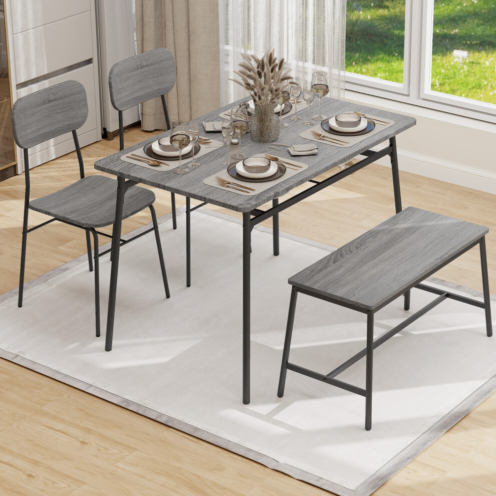 (Grey) Dining Table Chair Set 4 Seat Kitchen with Shelf