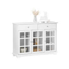 SoBuy FSB77-W Kitchen Sideboard with 2 Drawers and 3 Glass Doors