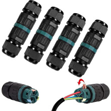 Set Of 4 Ip68 Waterproof Electrical Connector - 3-pin Waterproof Connector for 5-12 Mm Diameter Cable, Outdoor Waterproof Junction Box for Garden And