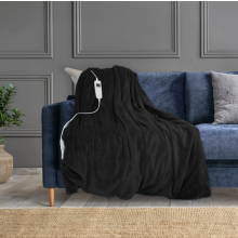 (Black) Neo Electric Heated Throw Over Blanket - Reversible