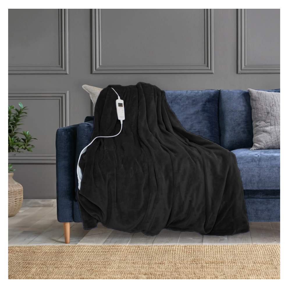 Neo (Black) Electric Heated Throw Over Blanket - Reversible Black