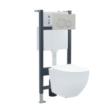 Nes Home White Round Curve WH Toilet Top/Front Frame & Round Button Flush Plate