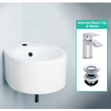 Libra Corner Wall Hung Basin Sink with Mono Waterfall Tap and Waste