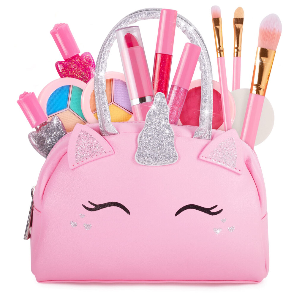 Speelgoed Kids Real Non-Toxic Makeup Kit With Unicorn Bag - Washable Pretend-Play Toy For Toddler Girls Pink