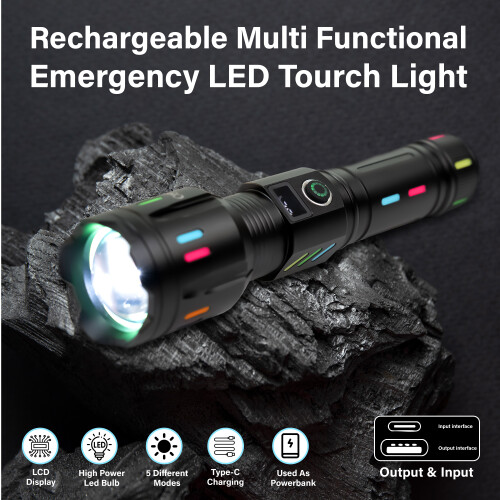 High Powered 500000Lumens LED Rechargeable Flashlight Torch 5 Lighting Modes 2