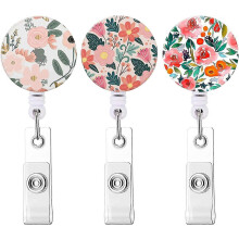 Badge Reel, Retractable Nurse Badge Holder with Alligator Clip Id Name Card Badge Clip for Office Student Doctor Nurse (3pack Pink Flower)
