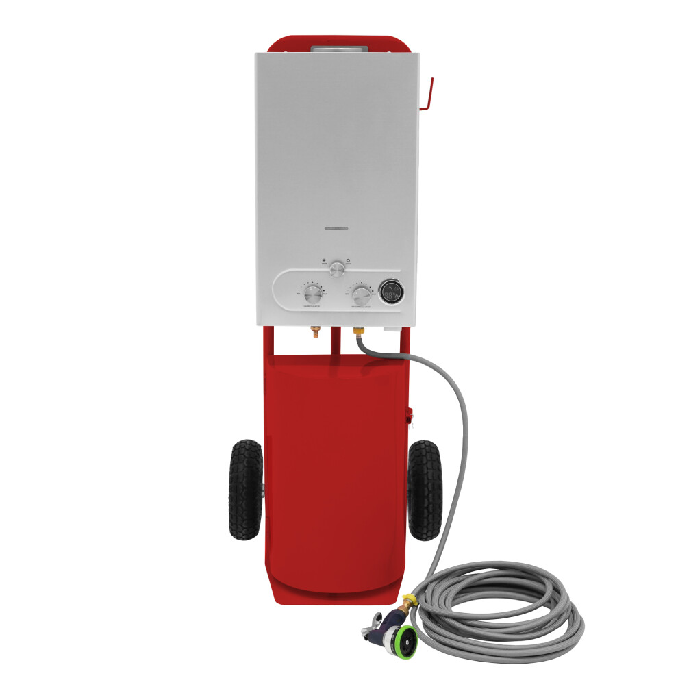 (18L Portable Horse Shower Instant Gas Hot Water Heater LPG Boiler & Trolley Red) Portable Horse Shower Hot Water Boiler & Trolley
