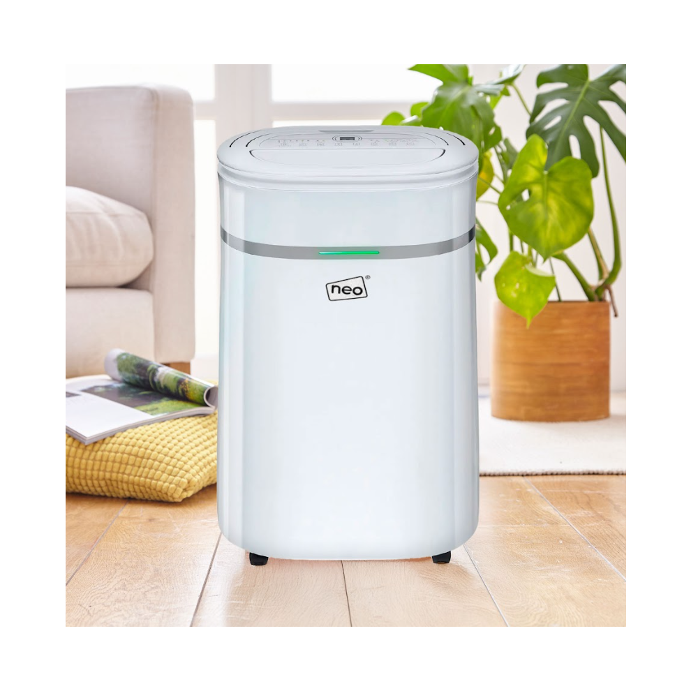 Neo 25L Per Day Dehumidifier with 6L Water Tank LED Control Panel Continuous Drainage Laundry Drying 24 Hour Timer Overflow Protection