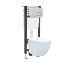 Nes Home White Round Curve WH Toilet Concealed Frame & Round Button Flush Plate