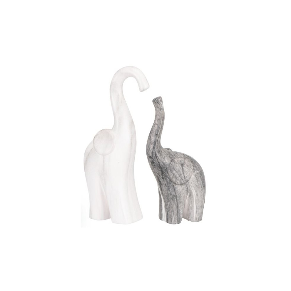 New Contemporary and Cute Pair of Marble Effect Elephant Statues.