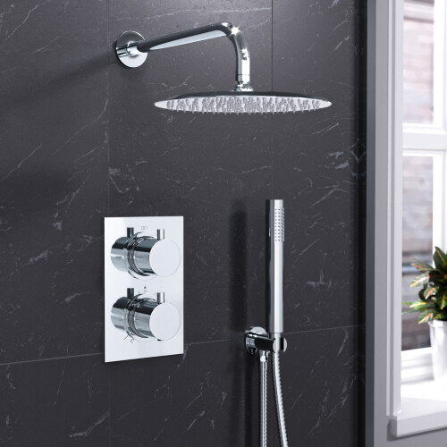 NES Home Nes Home 2 Dial 2 Way Round Concealed Chrome Thermostatic Shower Mixer,Head,Handset set