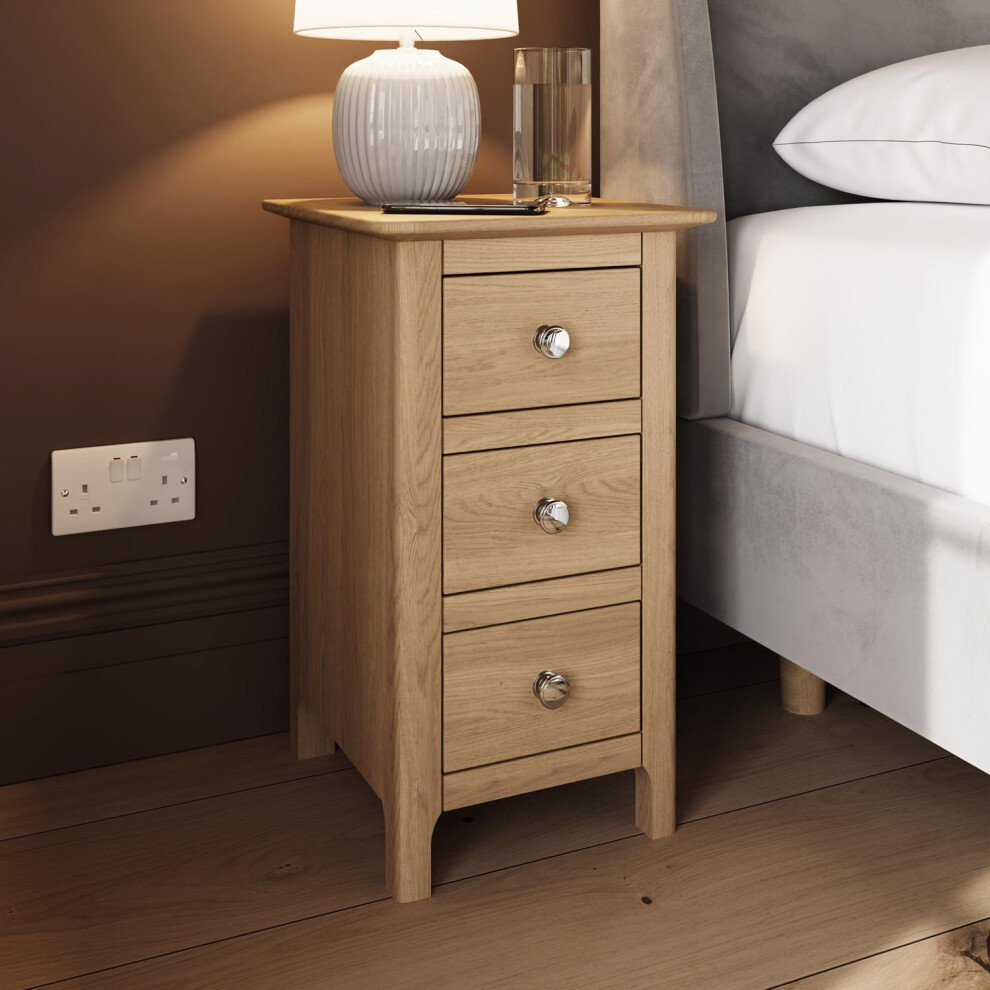 3 Drawer Bedside Table Slim Nightstand Natural Oak Veneer
